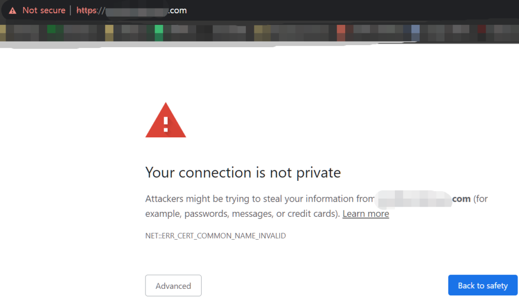 SSL Certificate 미설정 시 나오는 화면